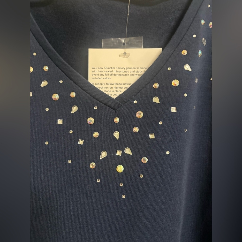Quacker Factory Size 3X Navy Blue Gemstone V-neck Pocket Blouse Tunic New Cover - Picture 3 of 7